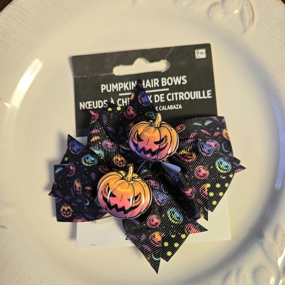 🎃HALLOWEEN🎃 Pumpkin Jack-O-Lantern Hair Bow Clips